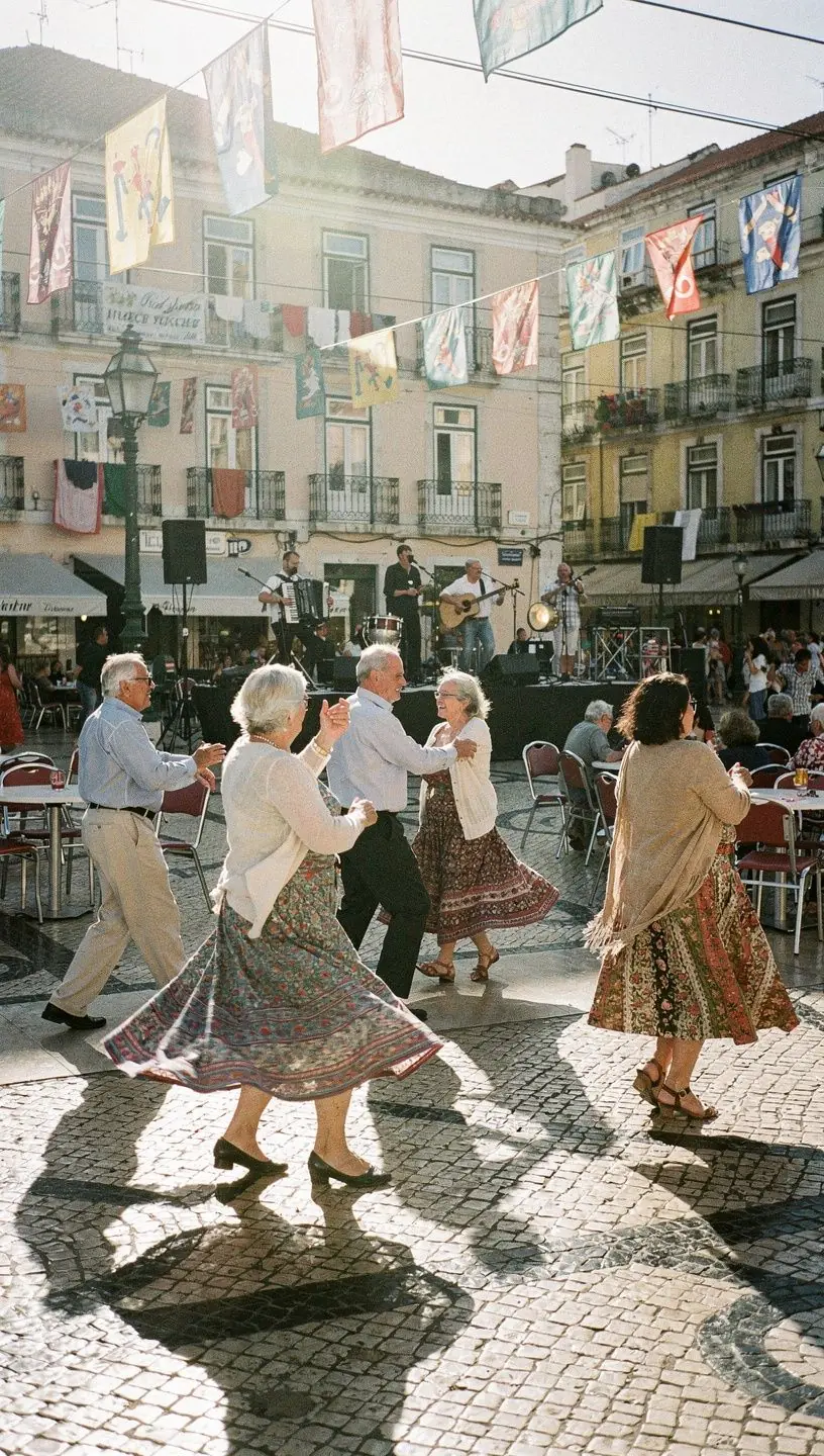 Group dancers engaging in rhythmic social interaction